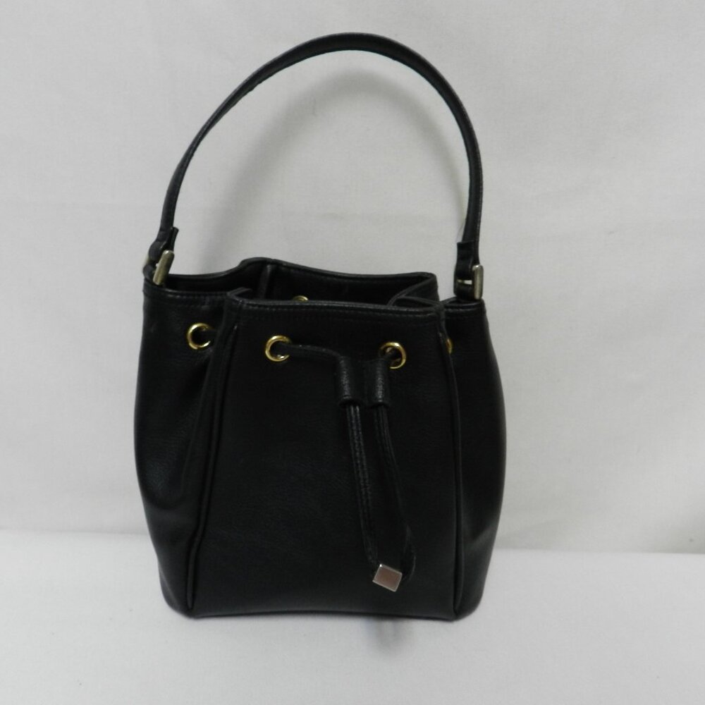 Liz Claiborne Vintage faux leather small drawstring bucket handbag purse black